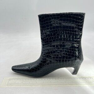 Black Women Fashion Low Heel Ankle Boots Square Toe Ladies Winter Party Booties
